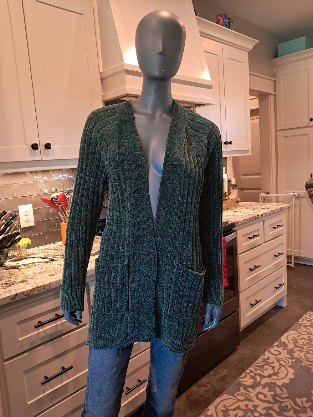 Leo & Nicole Forest Green Ribbed Open-Front Women's Cardigan